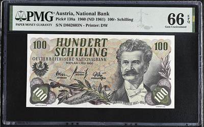 《艾美收藏》第224期-12.14周日外币超白金场 - 奥地利100先令 PMG66E 1960年 奥地利作曲家约翰·斯特劳斯 无47