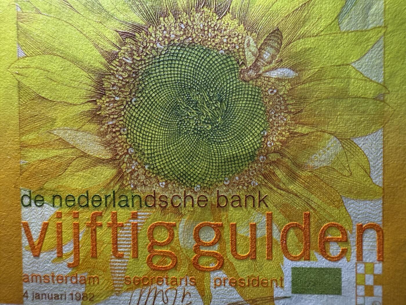《艾美收藏》第224期-12.14周日外币超白金场 荷兰50盾 UNC 1982年 经典向日葵