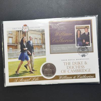 ＜小葵钱铺＞第67期·克朗币·银币场·满200包邮，不寄存·12月15日发货 - 〈邮币封〉维尔京群岛2012年威廉王子和凯特的婚礼1元克朗型纪念币