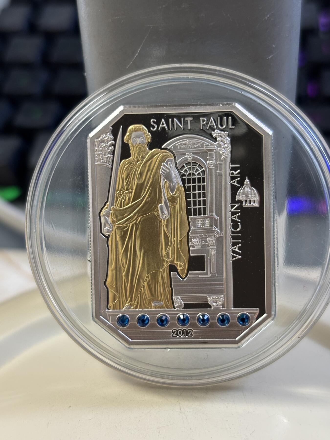 第185期拍卖 库克2012年圣保罗镶水晶镀金纪念银币，999银镀金，25克