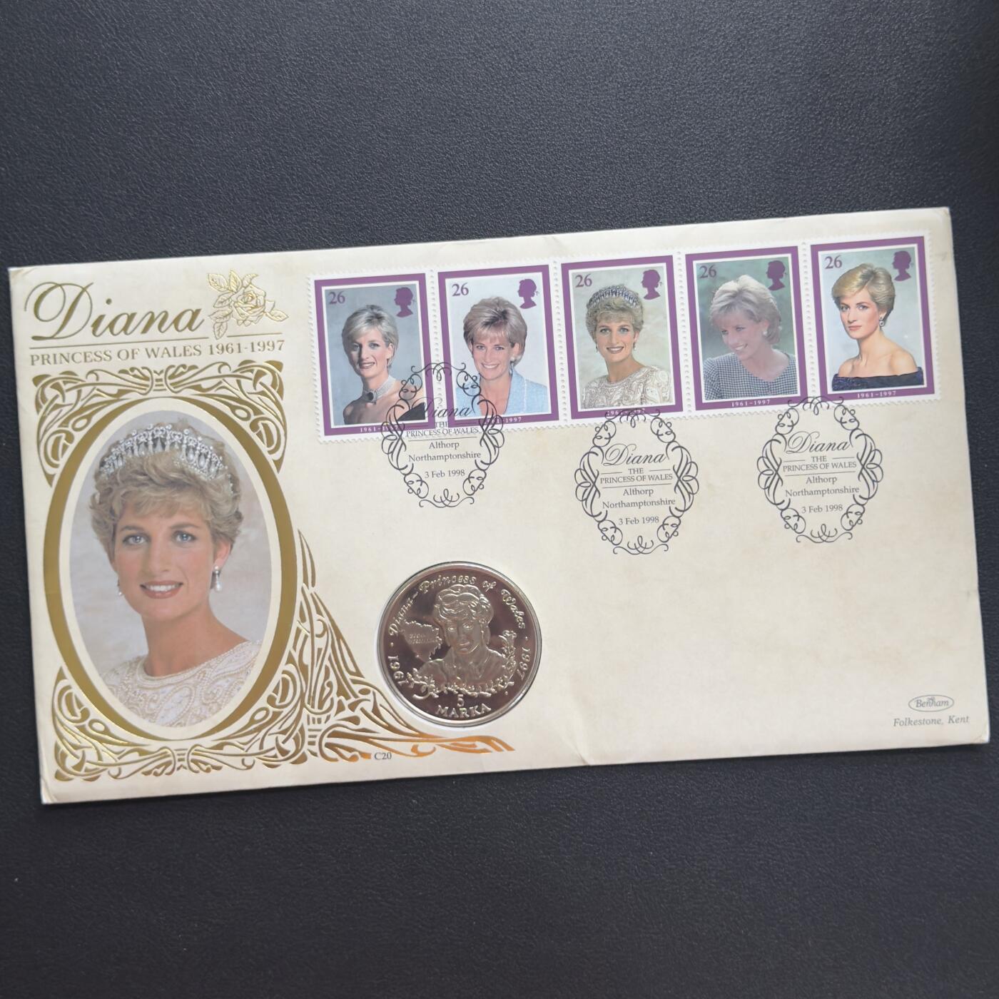 ＜小葵钱铺＞第67期·克朗币·银币场·满200包邮，不寄存·12月15日发货 〈邮币封〉波黑1998年戴安娜王妃5马拉卡克朗型纪念币