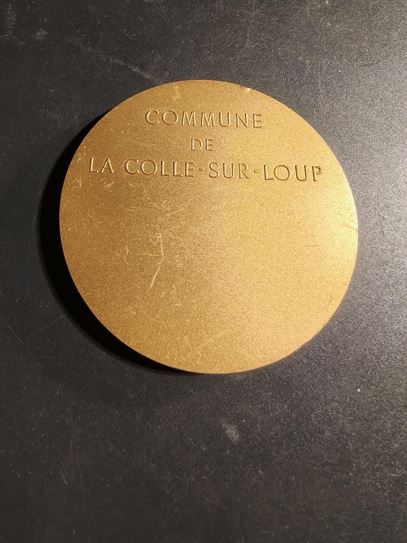 老王徽章第169期 法国东南部阿尔卑斯滨海省卢普河市镀金大铜章     直径58mm.    重量110g