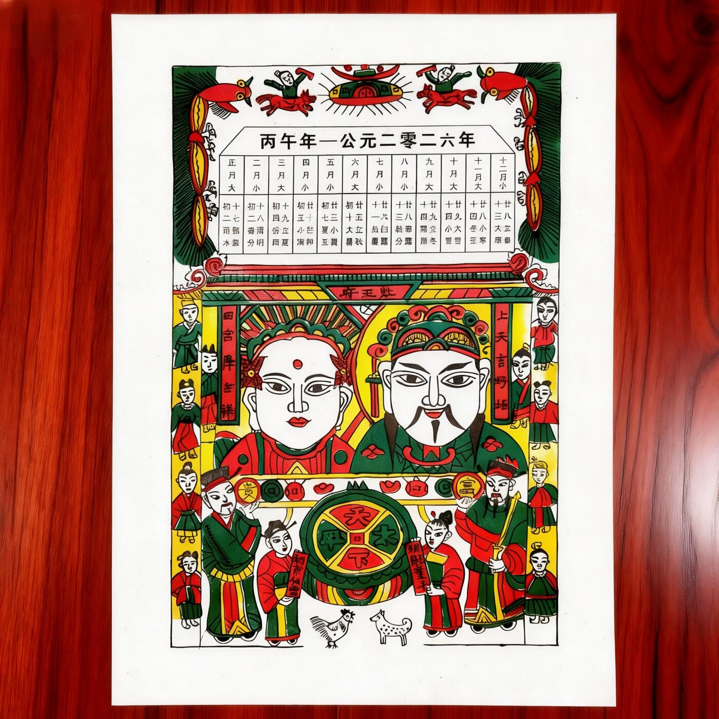 新版2026年马年传统非遗木版年画灶王爷祈福怀旧贴画尺寸26*36CM
