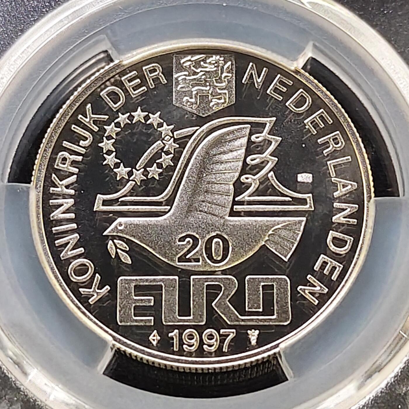 【全场包邮】纯粹捡漏拍487场（免费代拍第24场） 【收藏级·冠军分】荷兰1997年20欧诗人剧作家历史学家P.C.霍夫特逝世350周年精制纪念银币-PCGS PL69