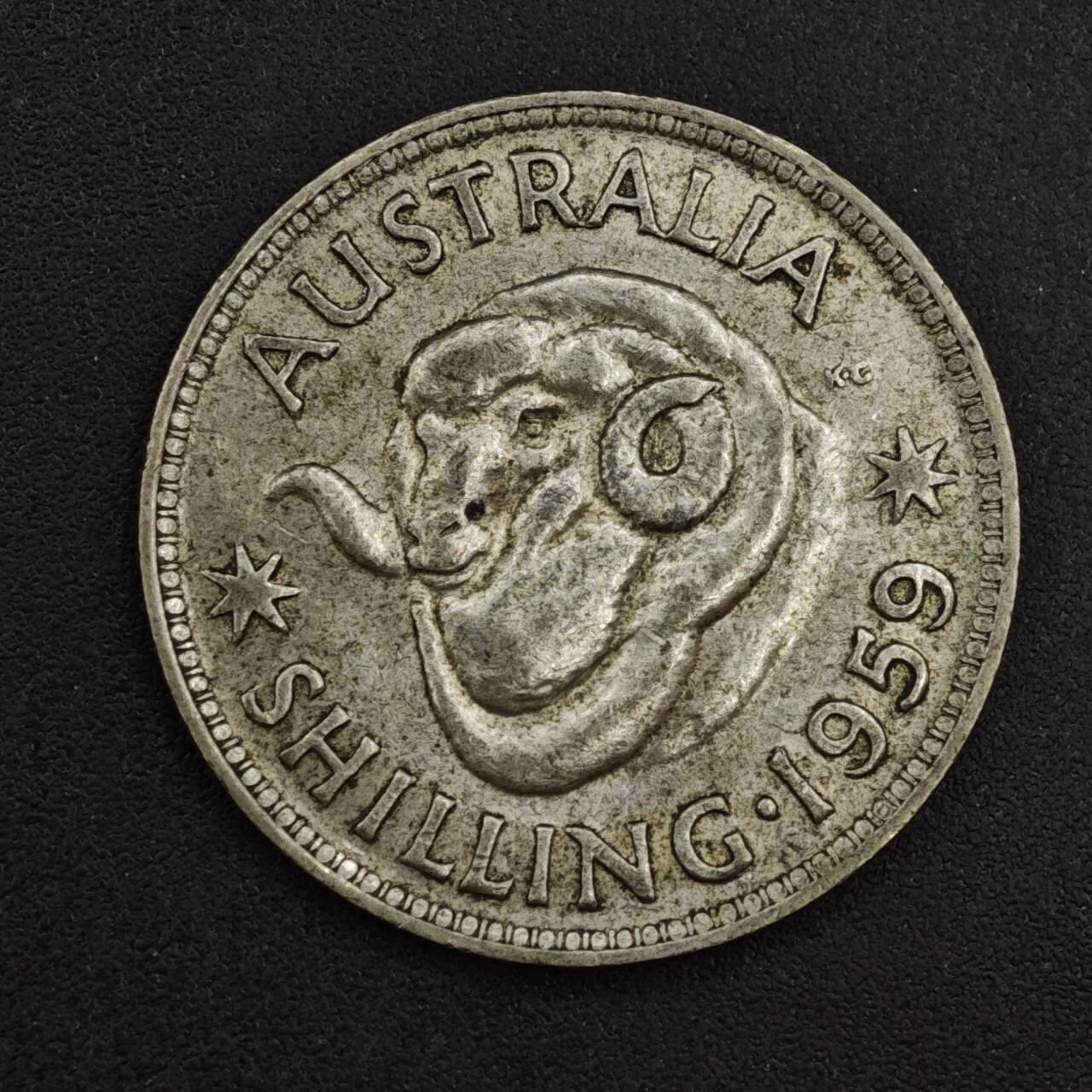 【淘币小摊】实时拍第八百二十六拍   散币场   满百包邮可预留二周 每周一统一发货   澳大利亚1959年伊丽莎白二世1先令银币