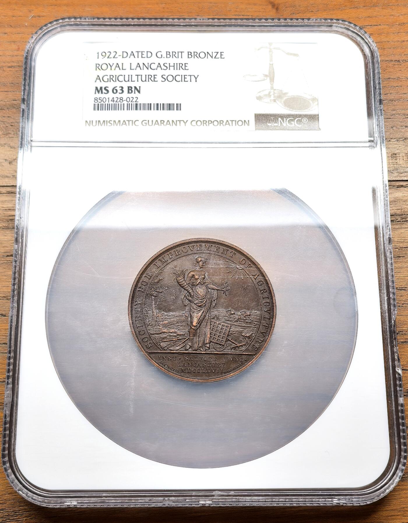 凡希社世界钱币微拍月度大拍（2025/12） 1922英国兰开斯特农业协会纪念铜章NGC-MS63