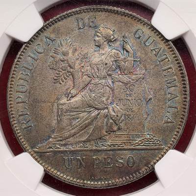 凡希社世界钱币微拍月度大拍（2025/12） - 1894危地马拉女神拿花PESO大银NGC-MS63，五彩油润光！（视频参考）