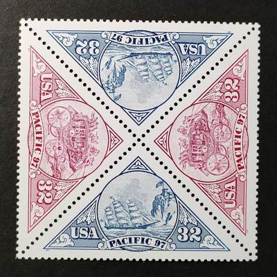 ↓君缘收藏679期☞钱币邮品↓无佣金、可寄存、满30元包邮  - 美国邮票，1997年旧金山太平洋国际邮票展三角异型邮票2全2套