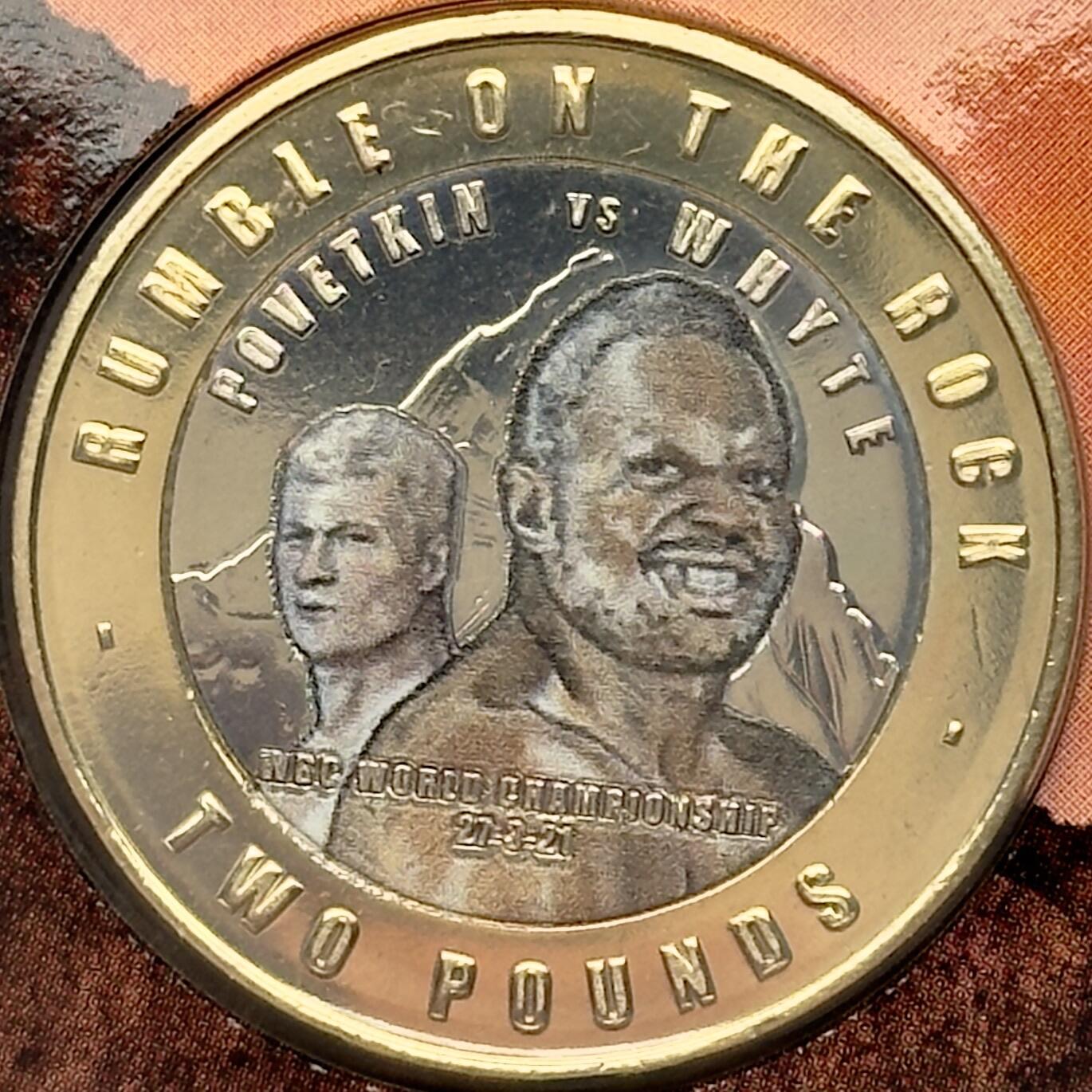 ＜小葵钱铺＞第67期·克朗币·银币场·满200包邮，不寄存·12月15日发货 〈发行量25000〉直布罗陀2021年岩石上的争霸·重量级职业拳击二番战卡装2镑彩色纪念币