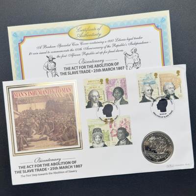 ＜小葵钱铺＞第67期·克朗币·银币场·满200包邮，不寄存·12月15日发货 - 〈邮币封〉利比里亚1997年独立150周年1元克朗型纪念币