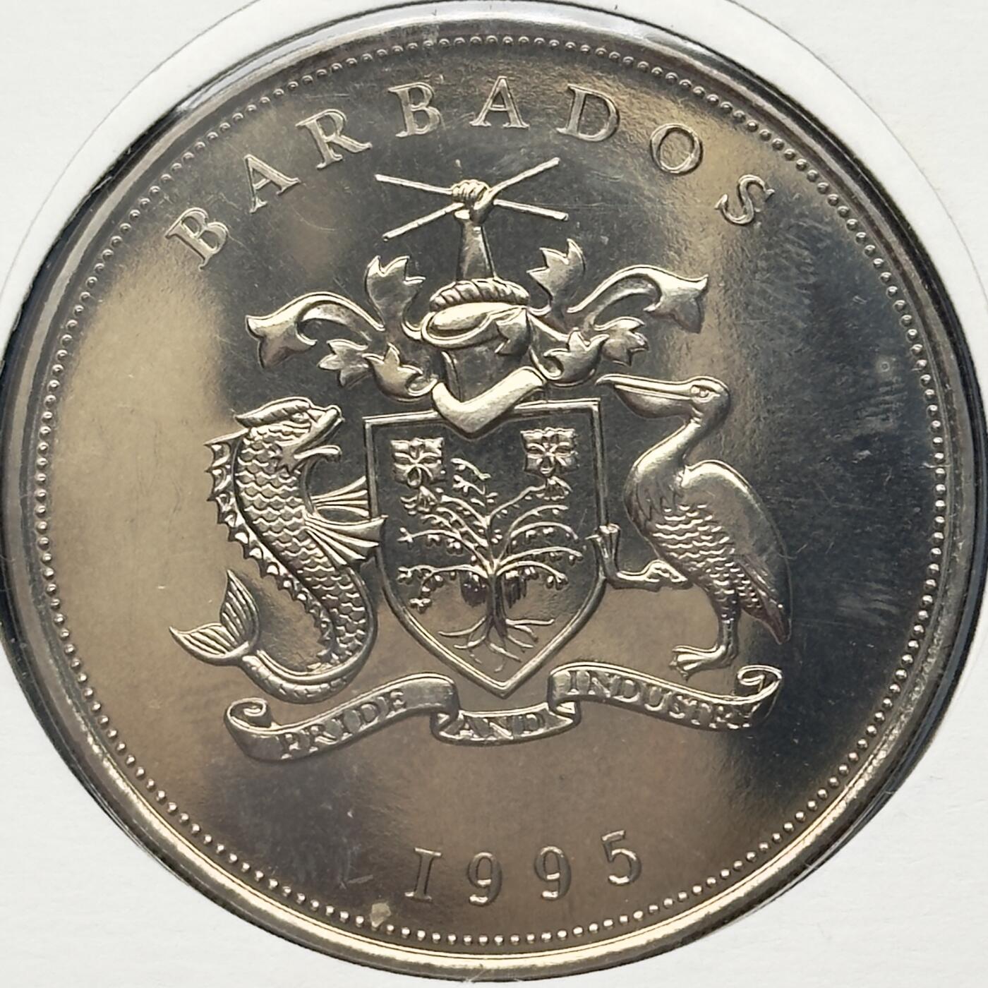 ＜小葵钱铺＞第67期·克朗币·银币场·满200包邮，不寄存·12月15日发货 〈邮币封〉巴巴多斯1995年联合国成立50周年5元克朗型纪念币