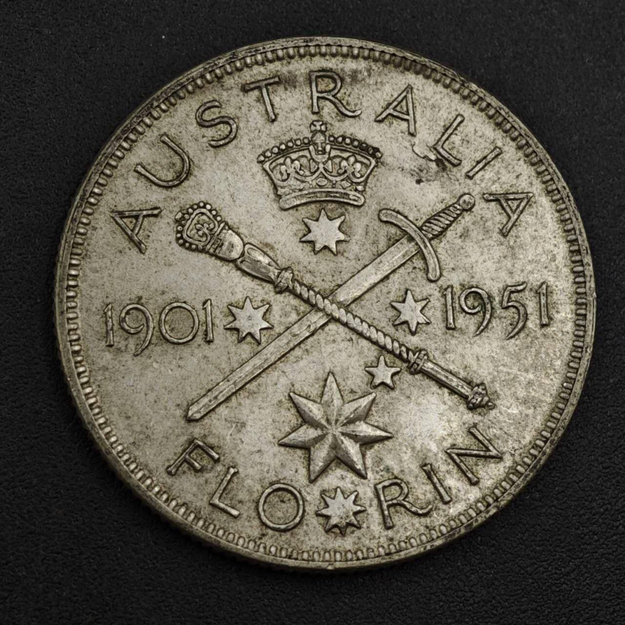 【淘币小摊】实时拍第八百二十六拍   散币场   满百包邮可预留二周 每周一统一发货   澳大利亚1951年乔治六世弗洛林银币