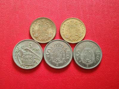 【云涧收藏】第八十三场 - 西班牙不同版1、5比塞塔5枚