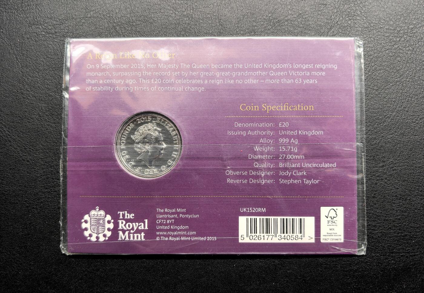 凡希社世界钱币微拍月度大拍（2025/12） 2015英国在位最长君主20英镑银币卡册