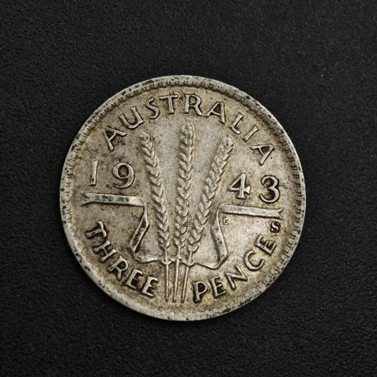 【淘币小摊】实时拍第八百二十六拍   散币场   满百包邮可预留二周 每周一统一发货   澳大利亚1943年乔治六世3便士银币