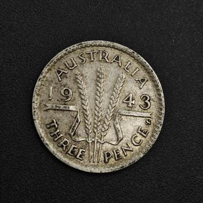 【淘币小摊】实时拍第八百二十六拍   散币场   满百包邮可预留二周 每周一统一发货   - 澳大利亚1943年乔治六世3便士银币