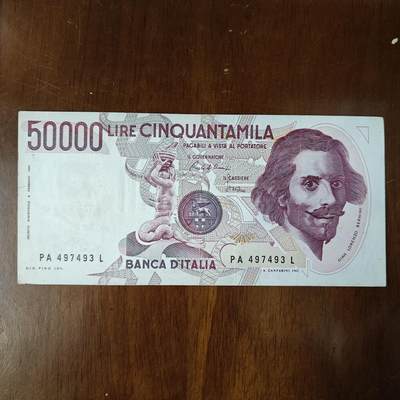 欧洲意大利1984年50000里拉纸币建筑设计家贝尔尼尼实拍原图片 - 欧洲意大利1984年50000里拉纸币建筑设计家贝尔尼尼实拍原图片