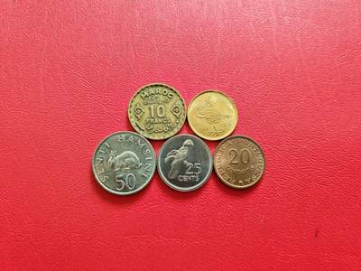 【云涧收藏】第八十三场 - 非洲散币5枚（法属摩洛哥、埃及、塞舌尔、坦桑尼亚、葡属莫桑比克）