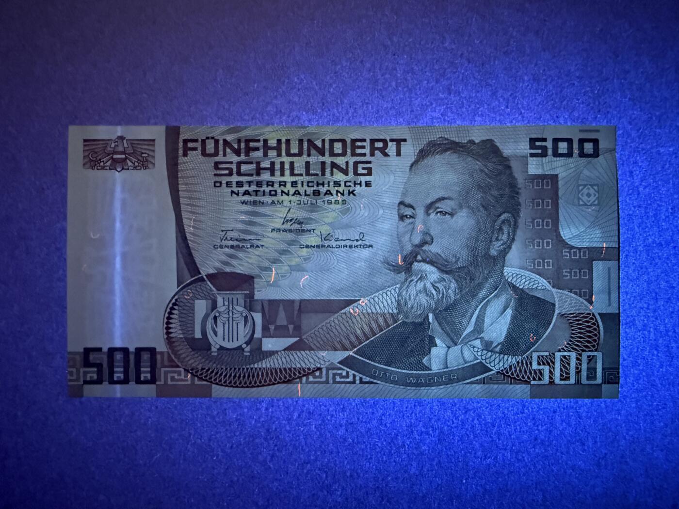 《艾美收藏》第224期-12.14周日外币超白金场 奥地利500先令 UNC 1985年 奥地利建筑师瓦格纳 原票好品