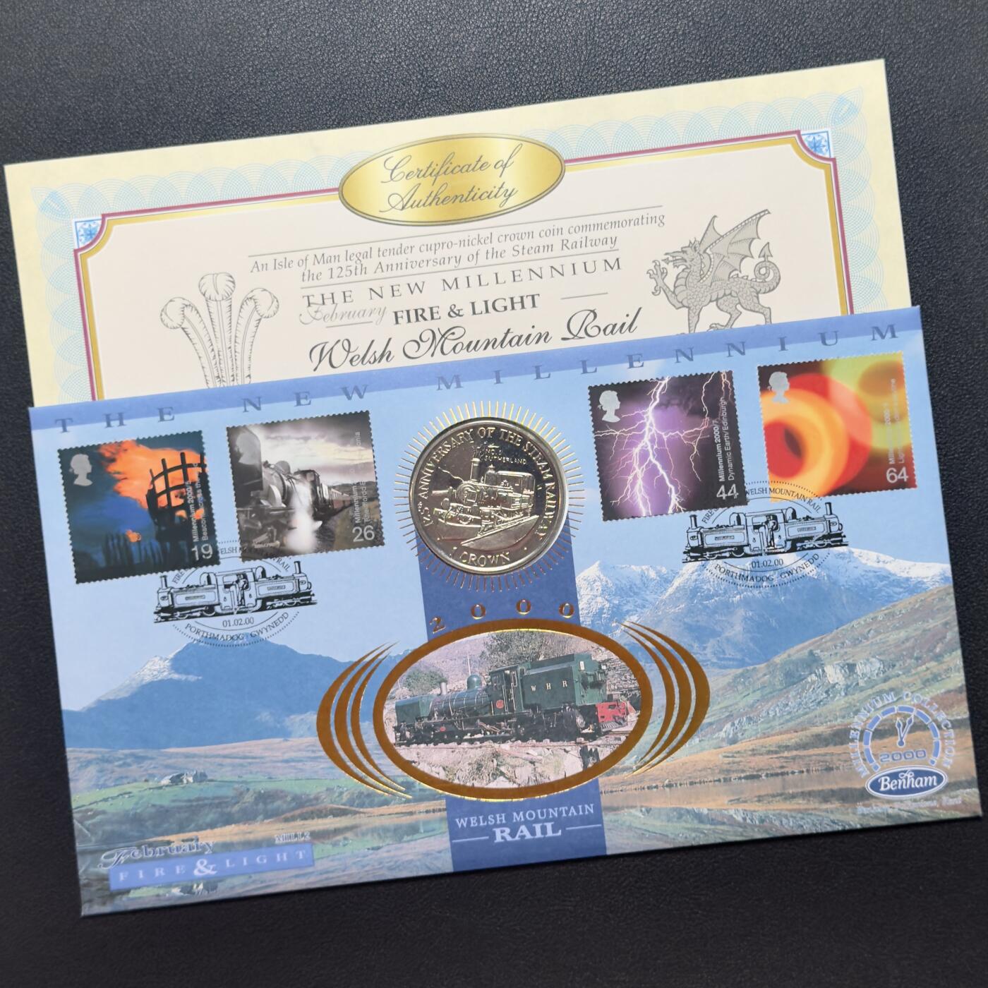 ＜小葵钱铺＞第67期·克朗币·银币场·满200包邮，不寄存·12月15日发货 〈邮币封〉马恩岛1998年蒸汽铁路125周年·萨瑟兰1克朗纪念币