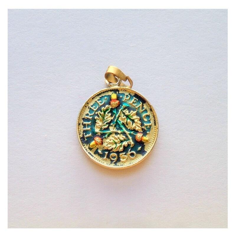 【银】纯手工银 英国1936年乔治五世银币 珐琅彩镀金高浮雕精制银币章吊坠 16MM