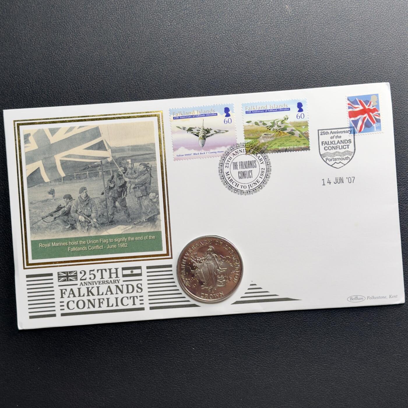 ＜小葵钱铺＞第67期·克朗币·银币场·满200包邮，不寄存·12月15日发货 〈邮币封〉福克兰群岛2007年群岛解放25周年1克朗纪念币