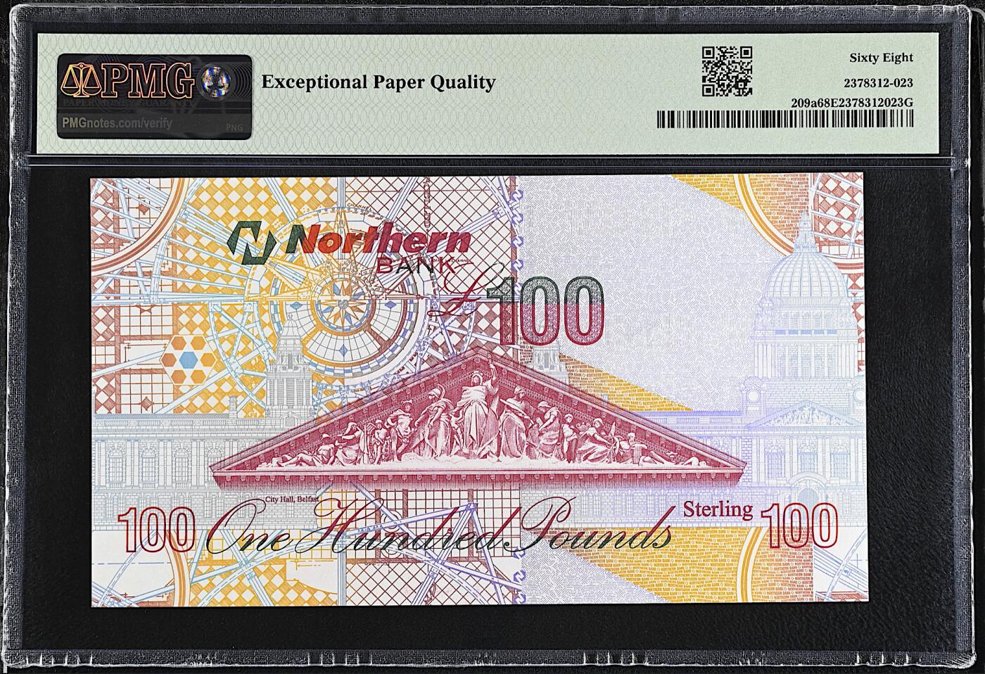 《艾美收藏》第224期-12.14周日外币超白金场 北爱尔兰100镑 PMG68E 2005年 北方银行 英国飞机设计师詹姆斯·马丁 冠军分