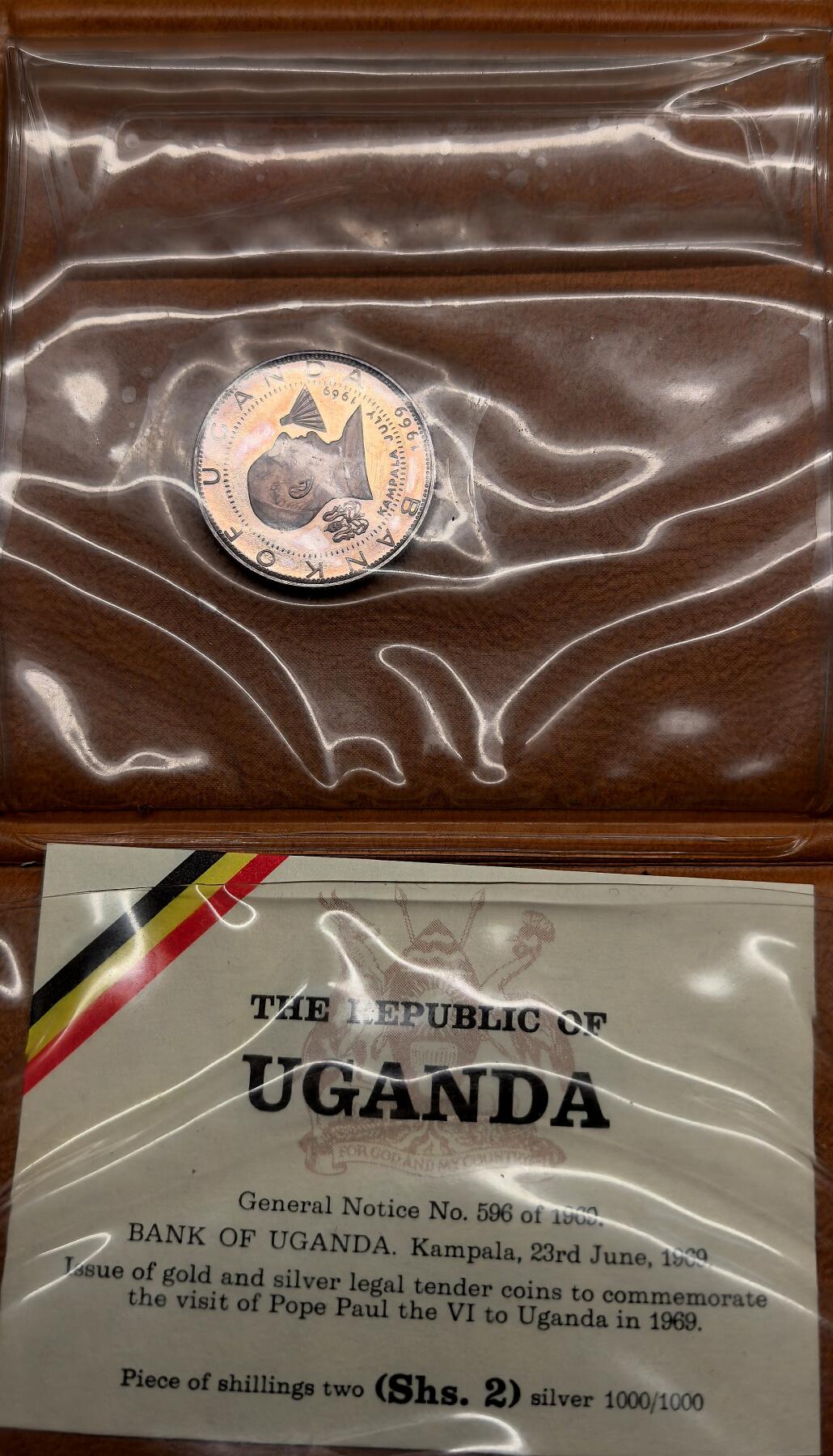 凡希社世界钱币微拍月度大拍（2025/12） 1969乌干达教皇2先令银币精铸原厂塑封