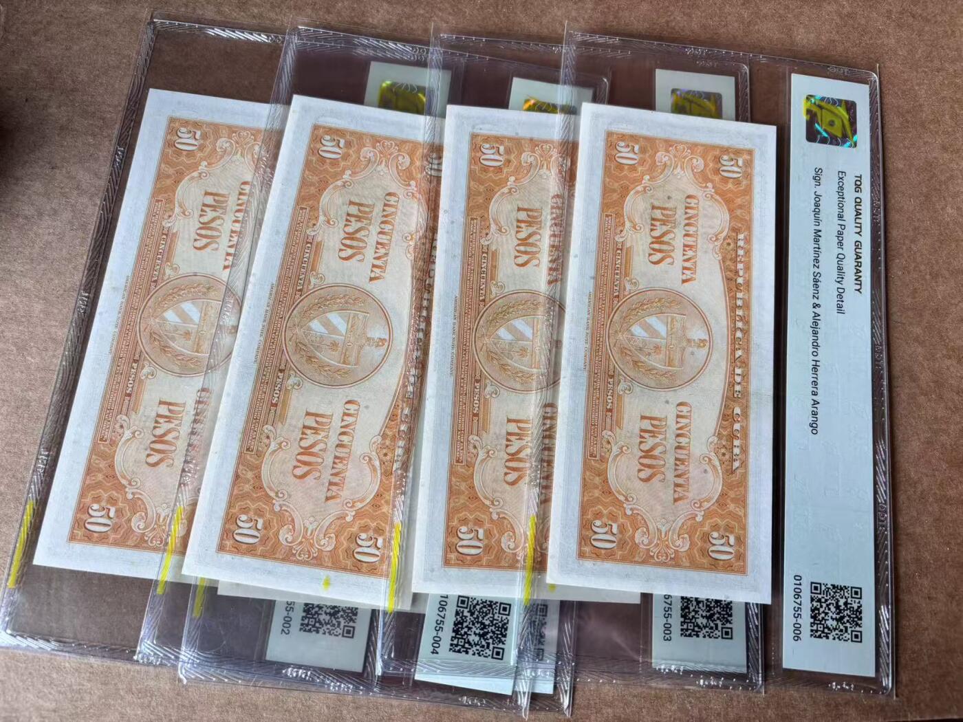 【Blue Auction】世界纸币精拍第762期——18级TOP拍卖/信誉/品质/专业/高效💫 【一组4张】古巴 1958年50比索 TQG64EPQ/64