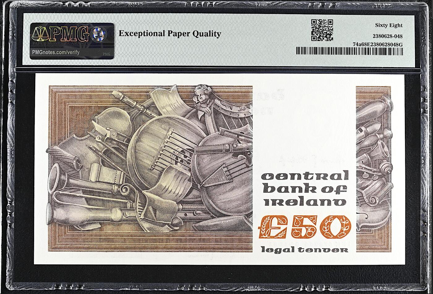 《艾美收藏》第224期-12.14周日外币超白金场 爱尔兰50镑 PMG68E 1982年首发年a版 盲人竖琴师奥卡罗兰 无4冠军分仅3张 双尾