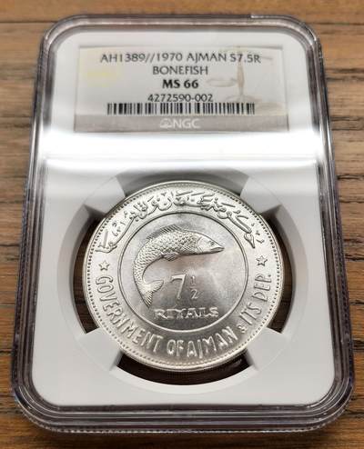 凡希社世界钱币微拍月度大拍（2025/12） - 1970阿治曼北梭鱼7.5R大银NGC-MS66