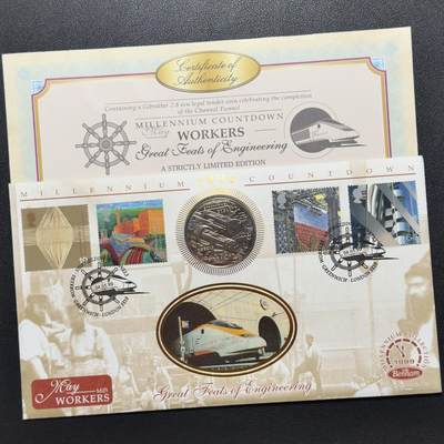 ＜小葵钱铺＞第67期·克朗币·银币场·满200包邮，不寄存·12月15日发货 - 〈邮币封〉直布罗陀1993年英吉利海峡隧道建设2.8ECUs类精制克朗型纪念币