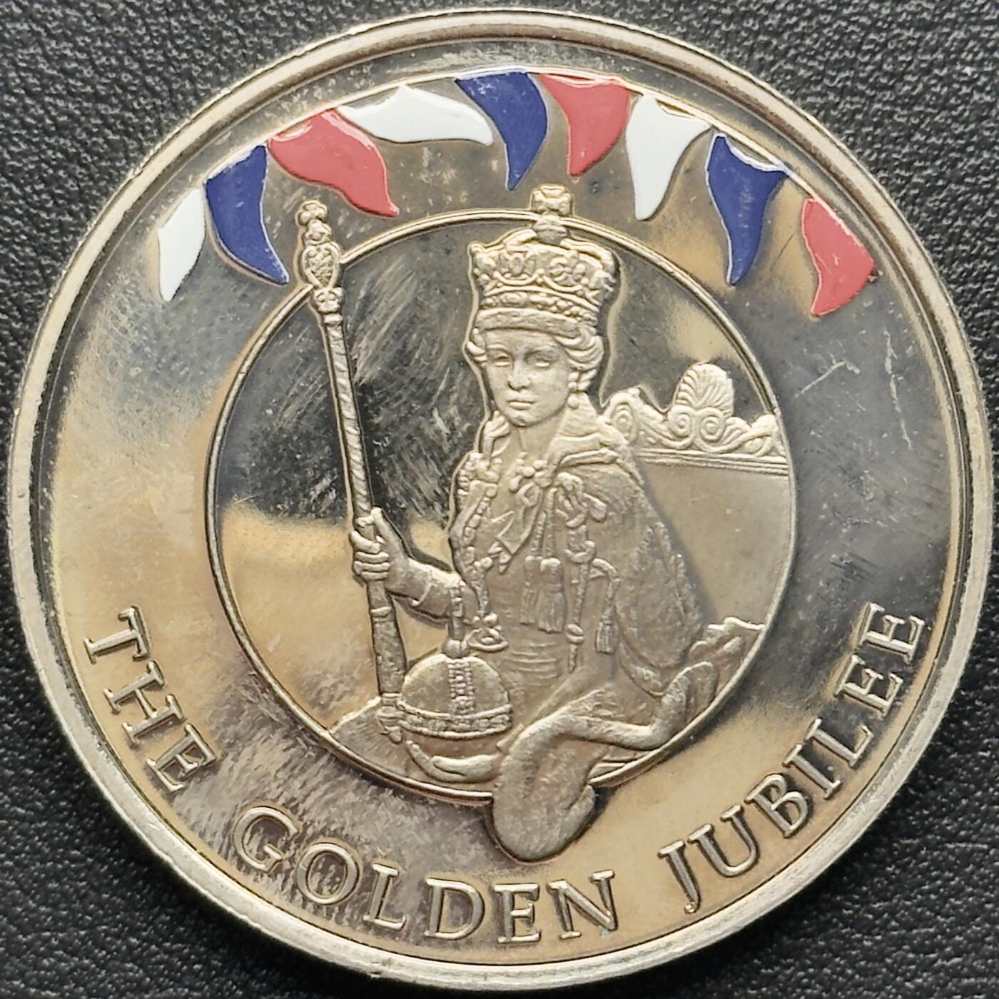 ＜小葵钱铺＞第67期·克朗币·银币场·满200包邮，不寄存·12月15日发货 福克兰群岛2002年女王登基50周年50便士彩色克朗型纪念币