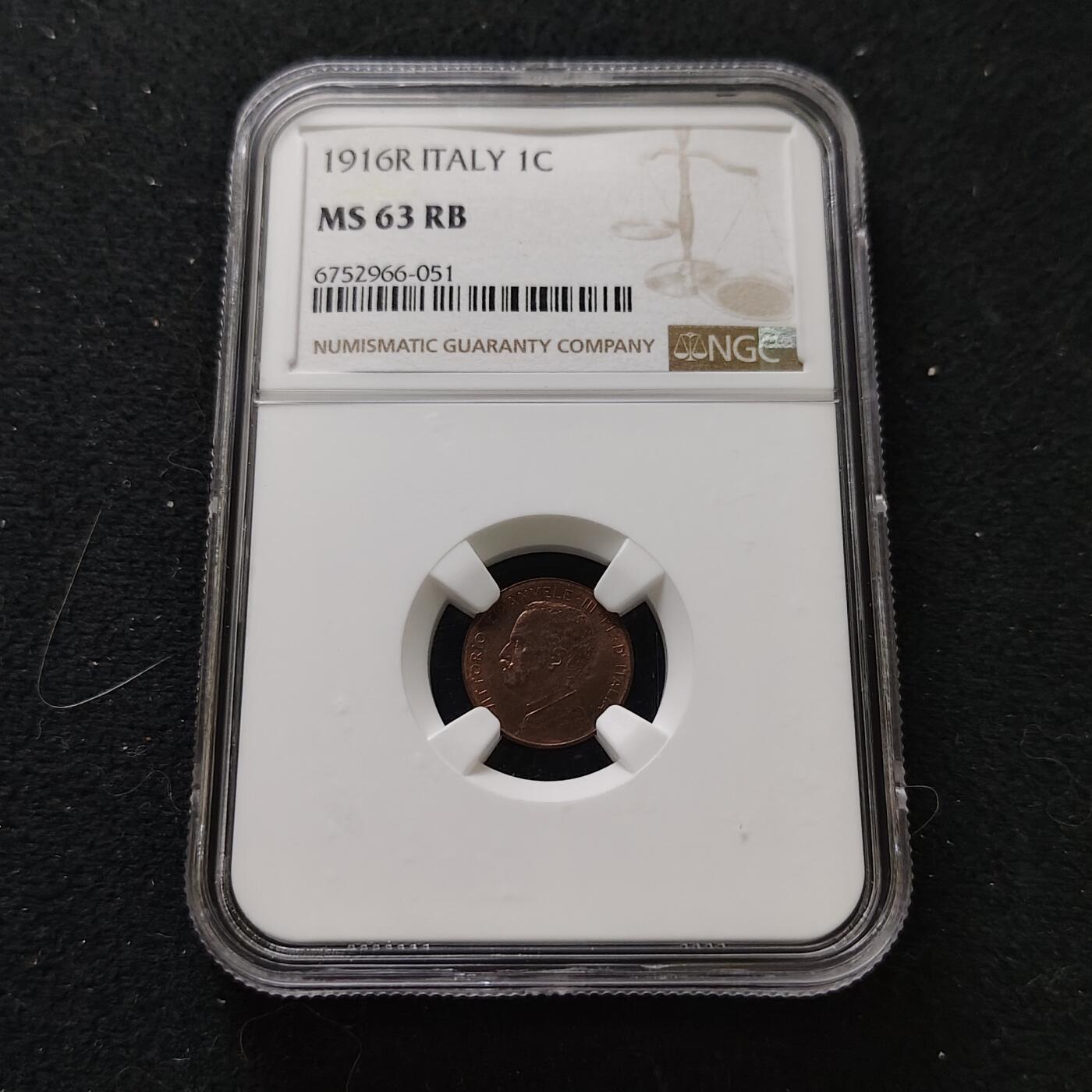 【全场包邮】纯粹捡漏拍487场（免费代拍第24场） 意大利1916年1分铜币-NGC MS63 RB