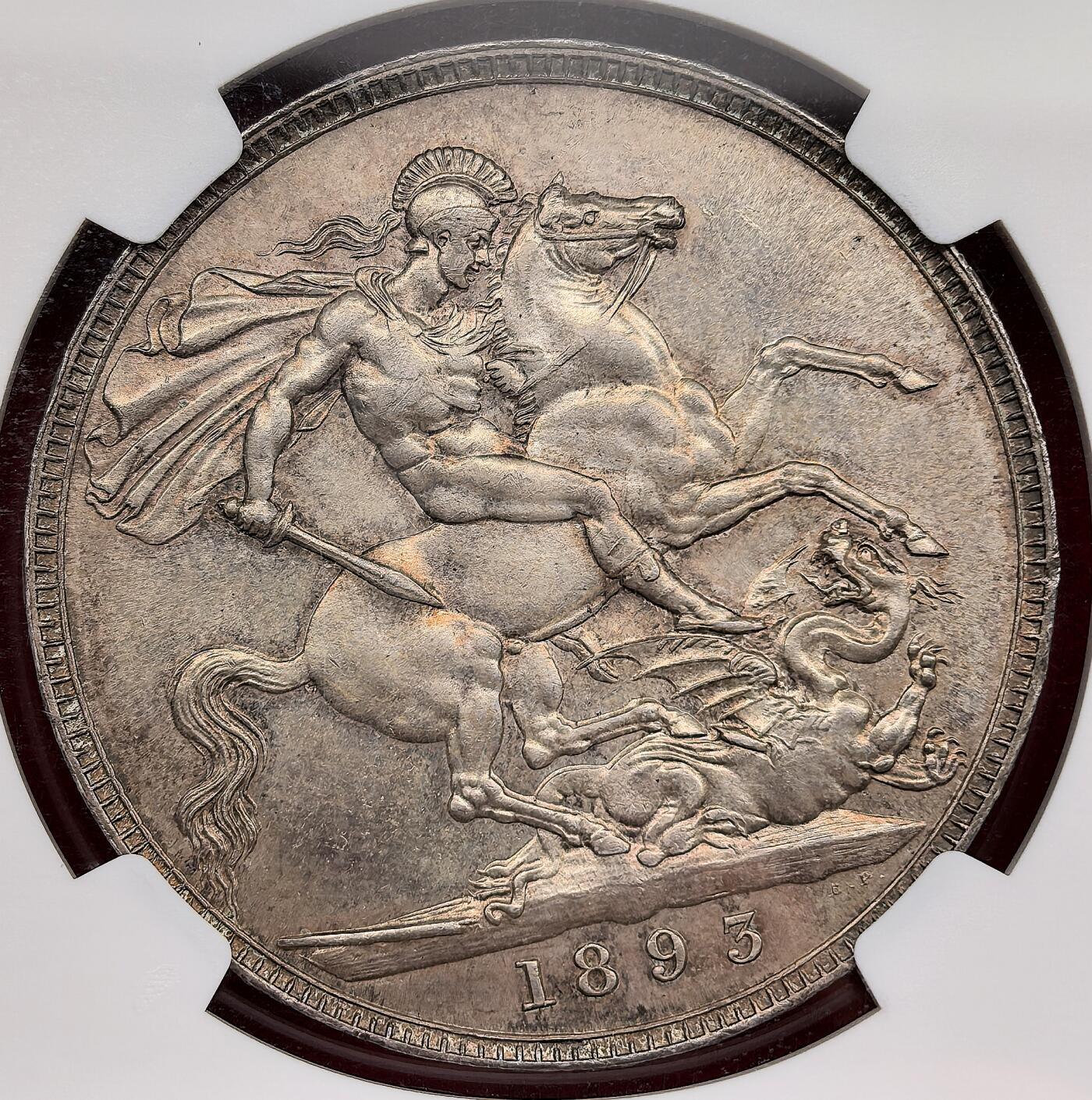 凡希社世界钱币微拍月度大拍（2025/12） 荐！1893LVI英国老维批纱马剑NGC-MS63，英伦灰彩，侧光下通体呈现淡紫金光泽，极养眼的藏家品质！（视频参考）