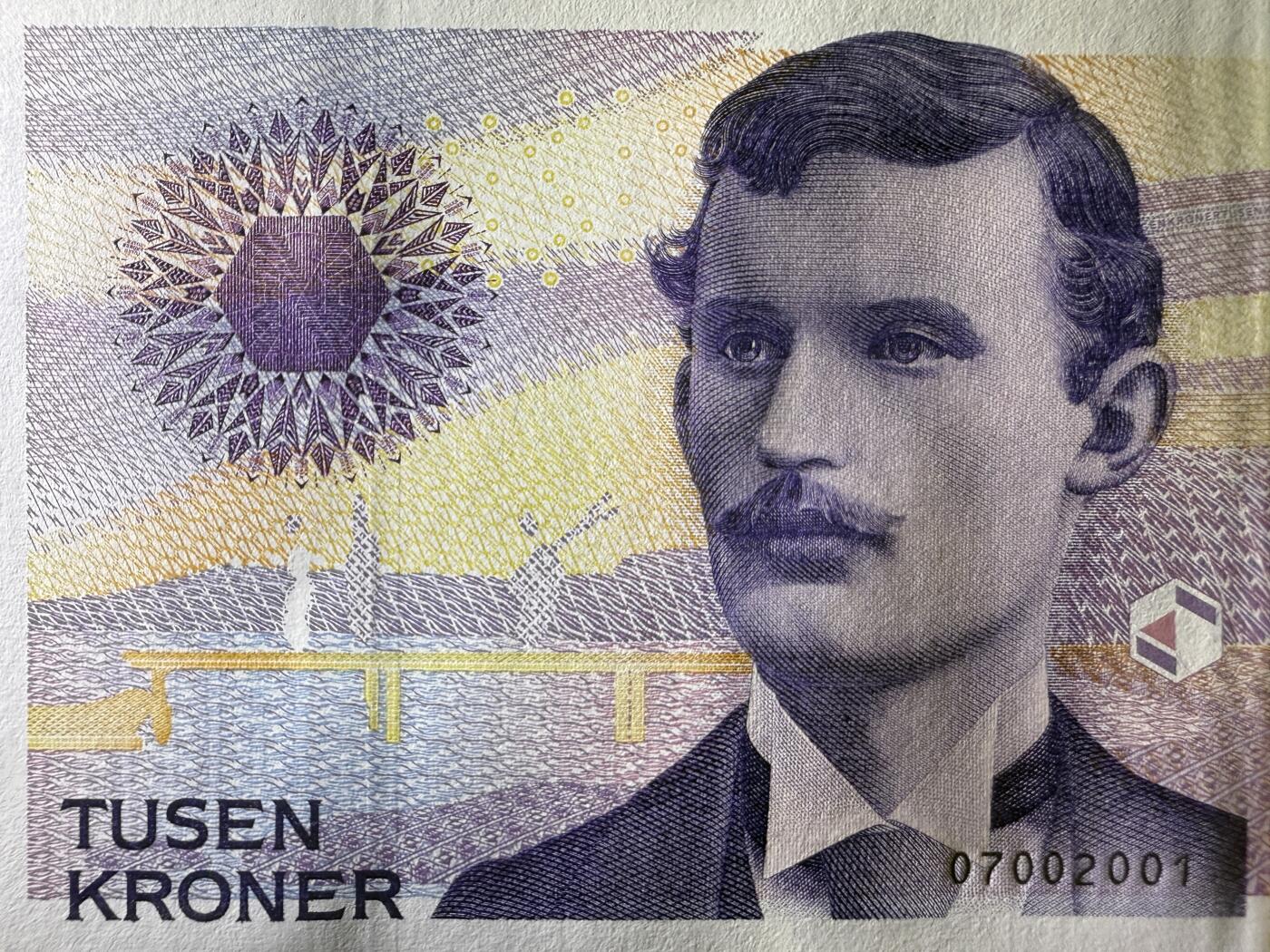 《艾美收藏》第224期-12.14周日外币超白金场 挪威1000克朗 UNC 2001年a版 挪威表现主义画家爱德华·蒙克