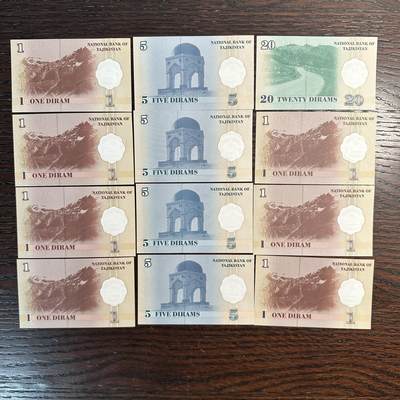蒂克钱币-第51场 外国平价纸币最后一场 - 塔吉克斯坦 1999年纸币 9枚 全新UNC