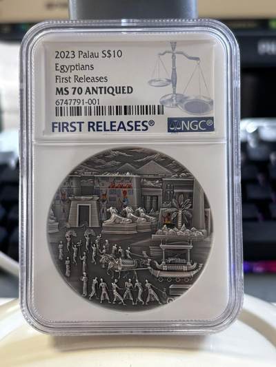 第184期拍卖 - 帕劳2023年往世来生系列埃及葬礼2盎司纪念银币NGC-MS70首原盒证书，999银，发行555枚