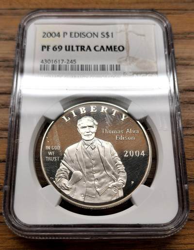 凡希社世界钱币微拍月度大拍（2025/12） - 2004美国爱迪生Dol纪念大银精铸NGC-PF69UC