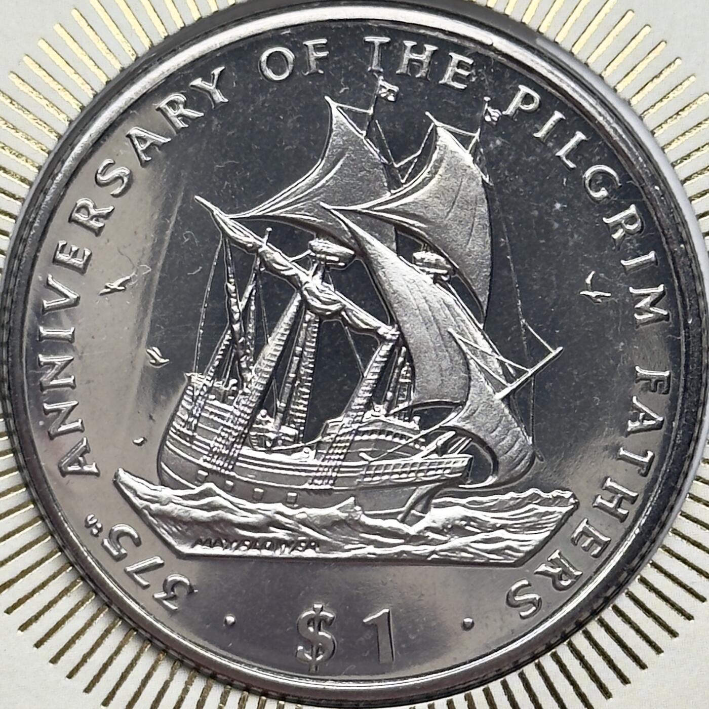 ＜小葵钱铺＞第67期·克朗币·银币场·满200包邮，不寄存·12月15日发货 〈邮币封〉利比里亚1995年清教徒先驱375周年·五月花号1元克朗型纪念币