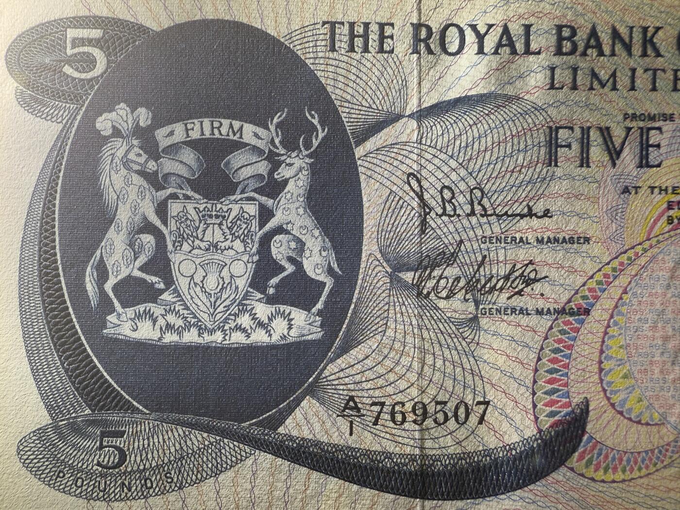 《艾美收藏》第224期-12.14周日外币超白金场 苏格兰5镑 UNC- 1969年A1冠 一个角有点轻微污 无4