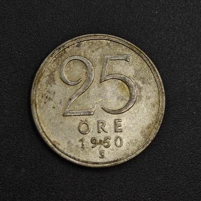 【淘币小摊】实时拍第八百二十六拍   散币场   满百包邮可预留二周 每周一统一发货   - 瑞典1950年25欧尔银币