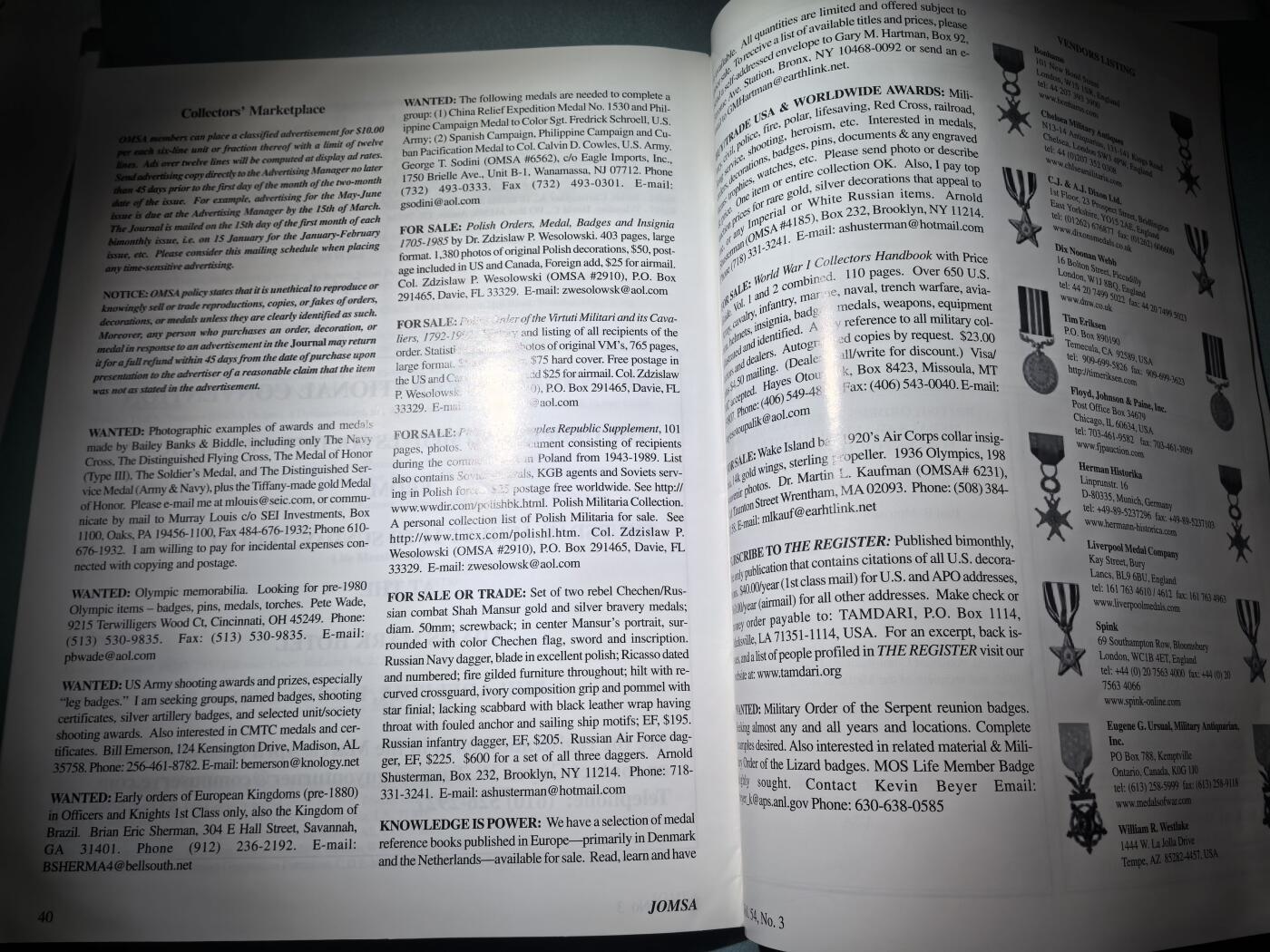 盛世勋华——号角文化勋章邮票专场拍卖第293期 美国勋章学会会刊 第54卷第3期 2003年5/6月刊 44页