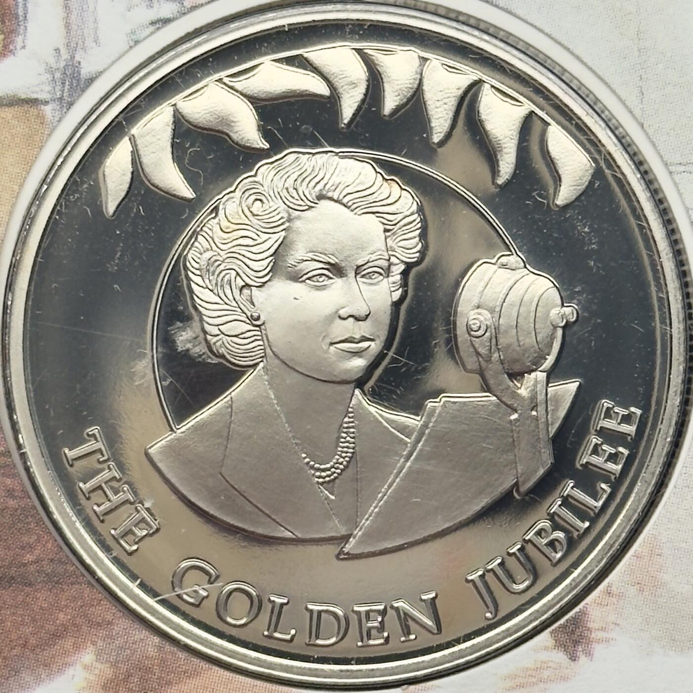 ＜小葵钱铺＞第67期·克朗币·银币场·满200包邮，不寄存·12月15日发货 〈邮币封〉福克兰群岛2002年女王金禧纪念·女王讲话50便士克朗型纪念币