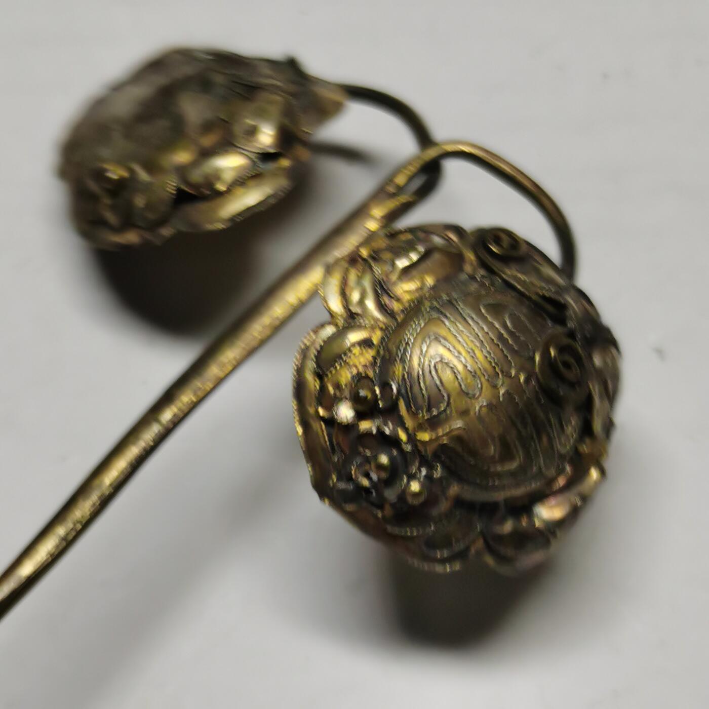 杂件专场88期 清代老银鎏金发簪掐丝花纹