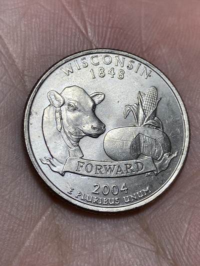 2025年第一百三十六场(总第一百六十二场）外国好品纸夹散币场(免佣金) - 美国🇺🇸2004单年份1/4元(州系列–威斯康星州纪念币，P标费城造)