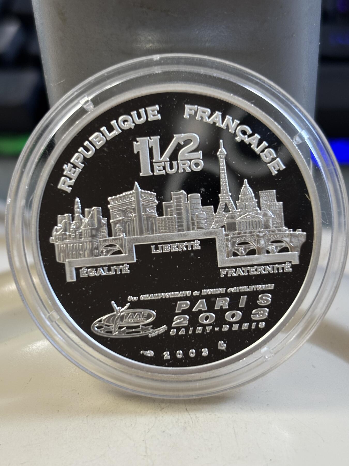 第185期拍卖 法国2003年运动冠军跳高精制纪念银币，900银，22克，