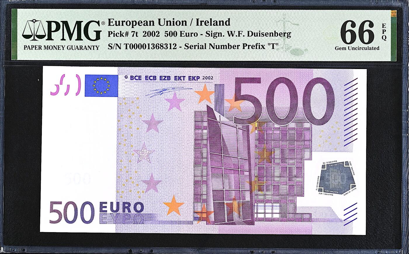 《艾美收藏》第224期-12.14周日外币超白金场 欧元500欧 PMG66E 一签爱尔兰版 稀少版本 无47