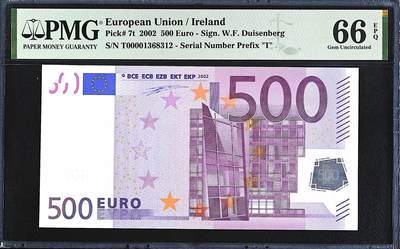 《艾美收藏》第224期-12.14周日外币超白金场 - 欧元500欧 PMG66E 一签爱尔兰版 稀少版本 无47