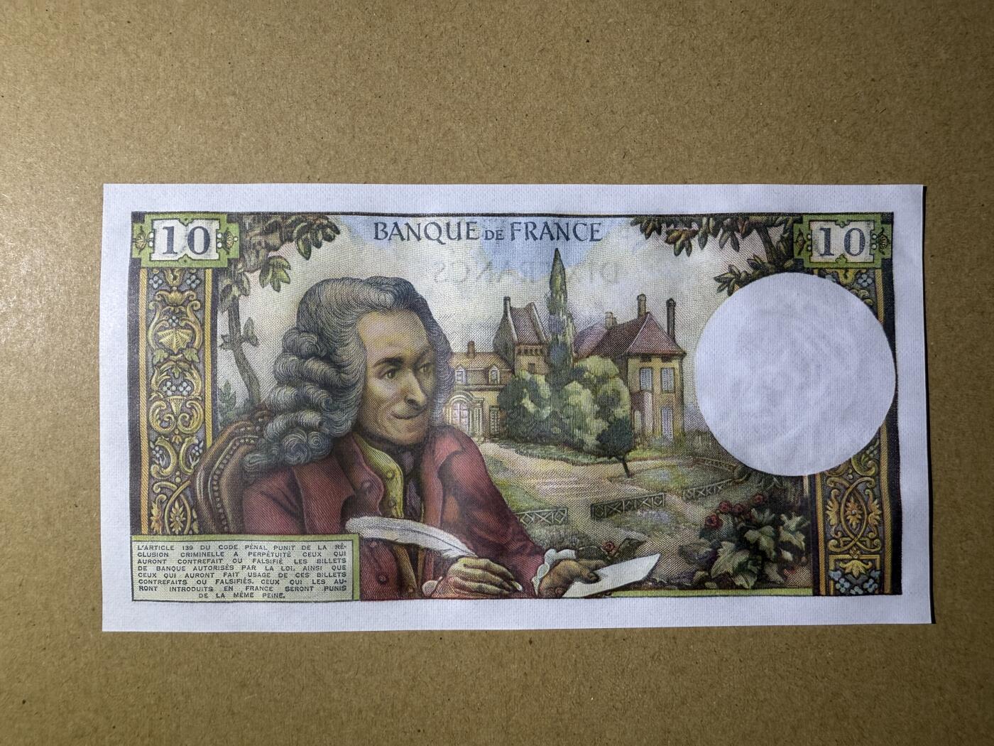 《艾美收藏》第224期-12.14周日外币超白金场 法国10法郎 UNC 1972年 法国作家伏尔泰